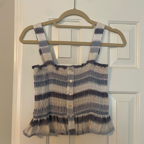 NWOT By Together Blue and White Smocked Tank Top with Ruffle. Size S - Picture 2 of 5